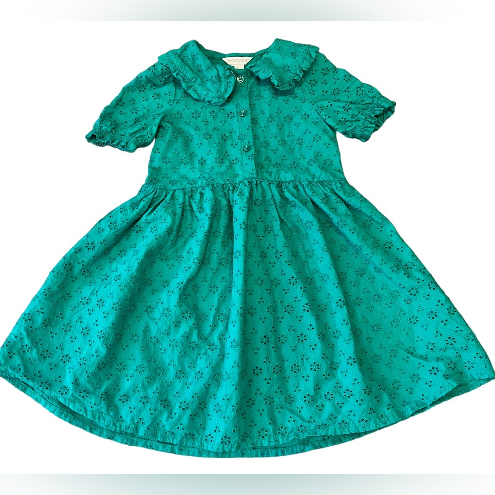 Charming Green Collared Eyelet Dress Size 3